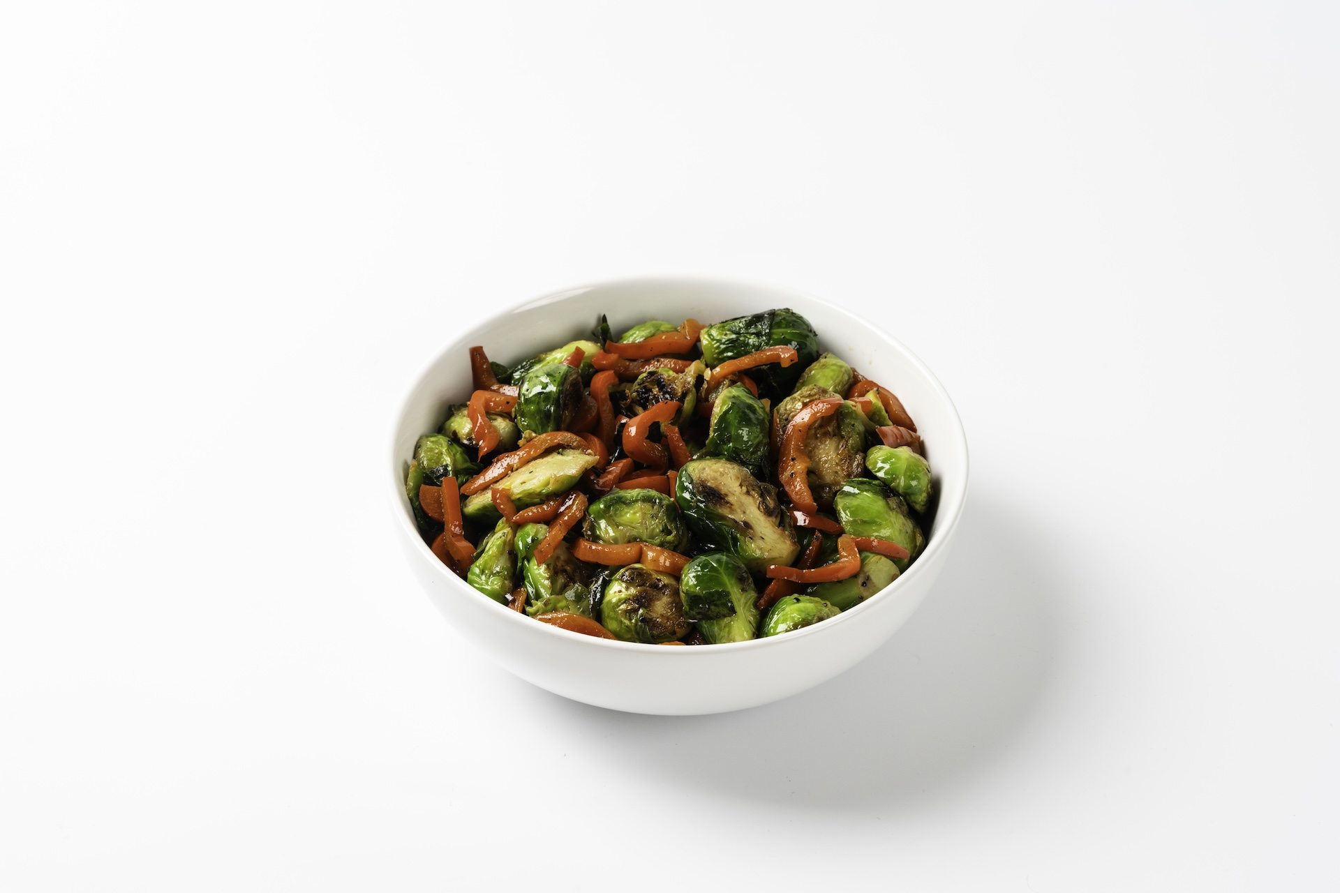 Roasted Brussels Sprouts with Red Bell Peppers